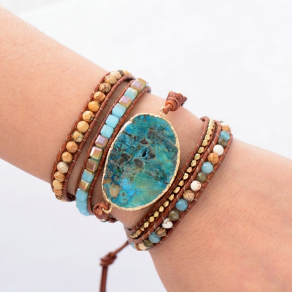 handmade Pendant bead wrap bracelet blues - Picture 2 of 2